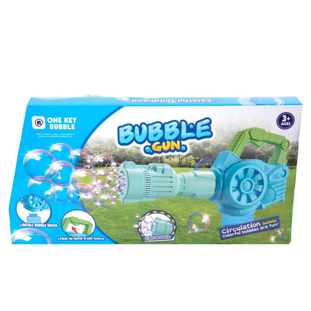Pistol de facut baloane cu lumini si sunete, Bubble Gun, 256 ml, Albastru