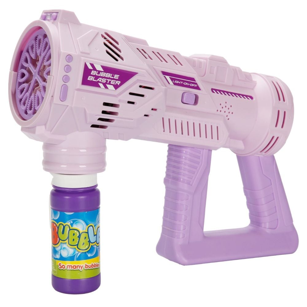 Pistol de facut baloane cu lumini si sunete, Bubble Blaster, Roz, 236 ml