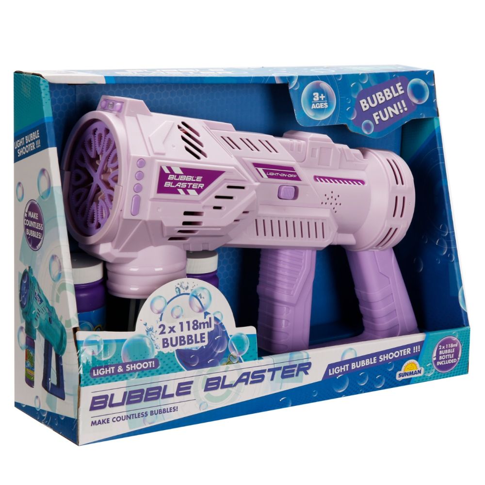 Pistol de facut baloane cu lumini si sunete, Bubble Blaster, Roz, 236 ml