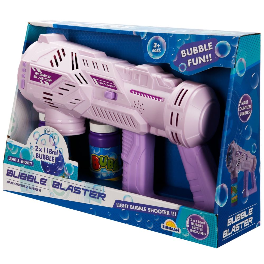 Pistol de facut baloane cu lumini si sunete, Bubble Blaster, Roz, 236 ml