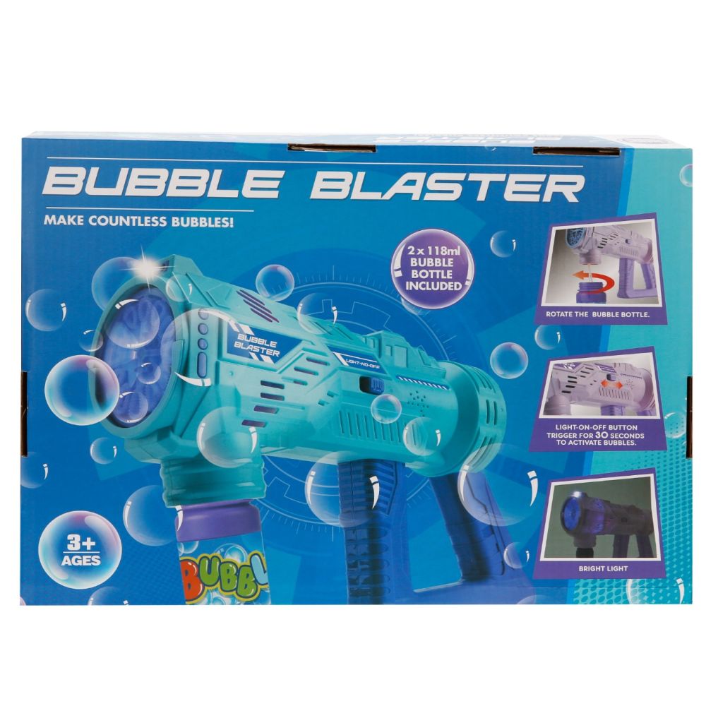 Pistol de facut baloane cu lumini si sunete, Bubble Blaster, Albastru, 236 ml