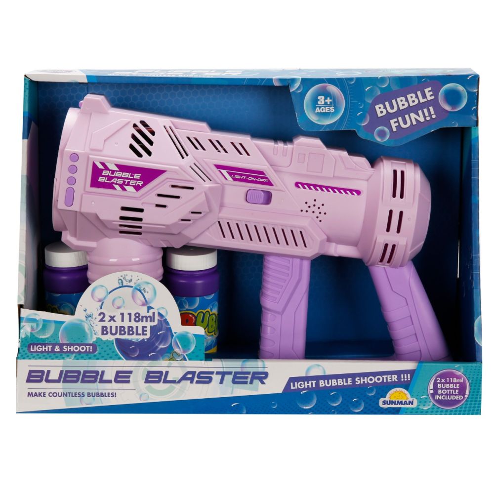Pistol de facut baloane cu lumini si sunete, Bubble Blaster, Roz, 236 ml