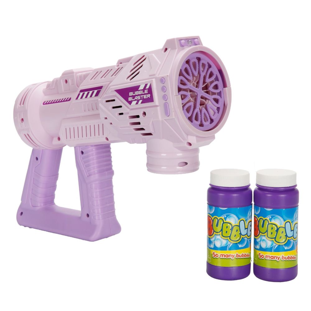 Pistol de facut baloane cu lumini si sunete, Bubble Blaster, Roz, 236 ml