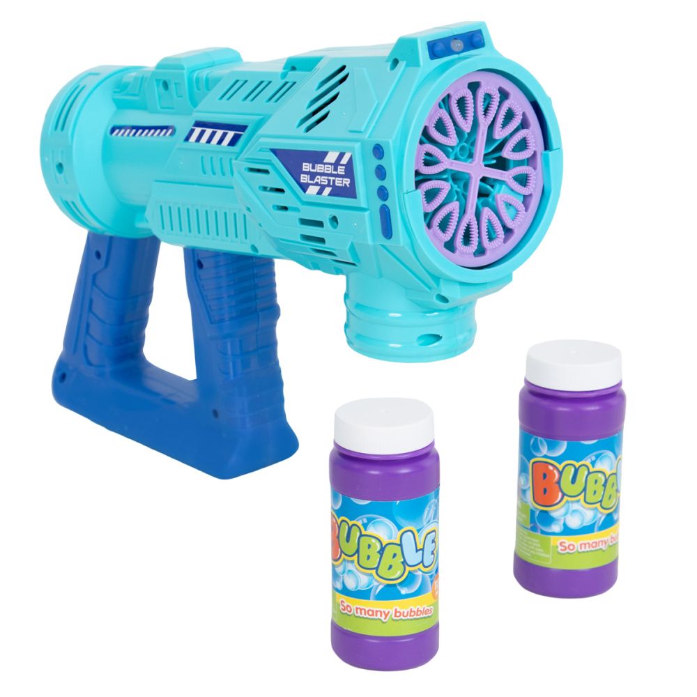 Pistol de facut baloane cu lumini si sunete, Bubble Blaster, Albastru, 236 ml