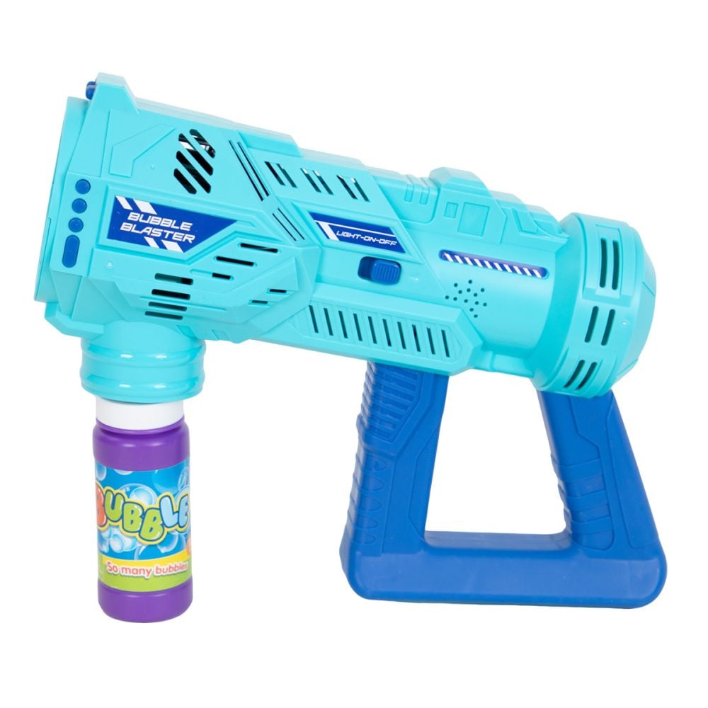 Pistol de facut baloane cu lumini si sunete, Bubble Blaster, Albastru, 236 ml