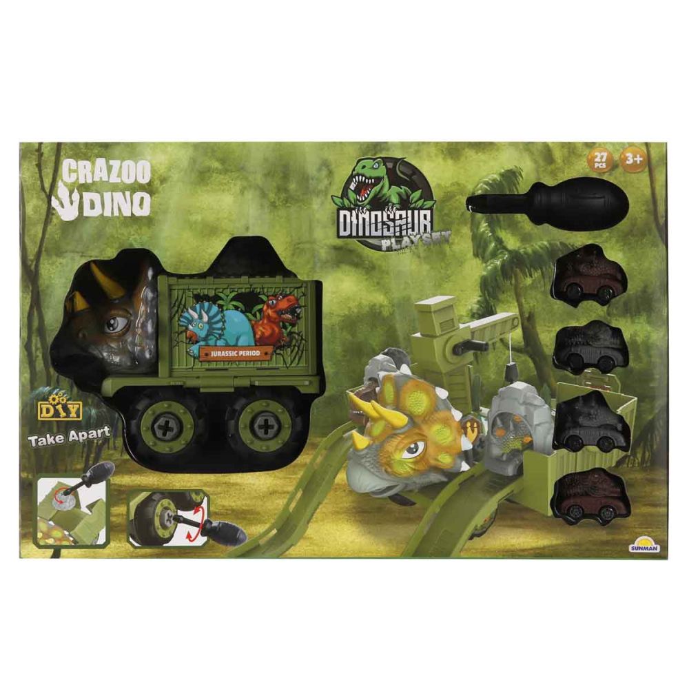 Set de joaca cu vehicule, Crazoo Dino, 27 de piese