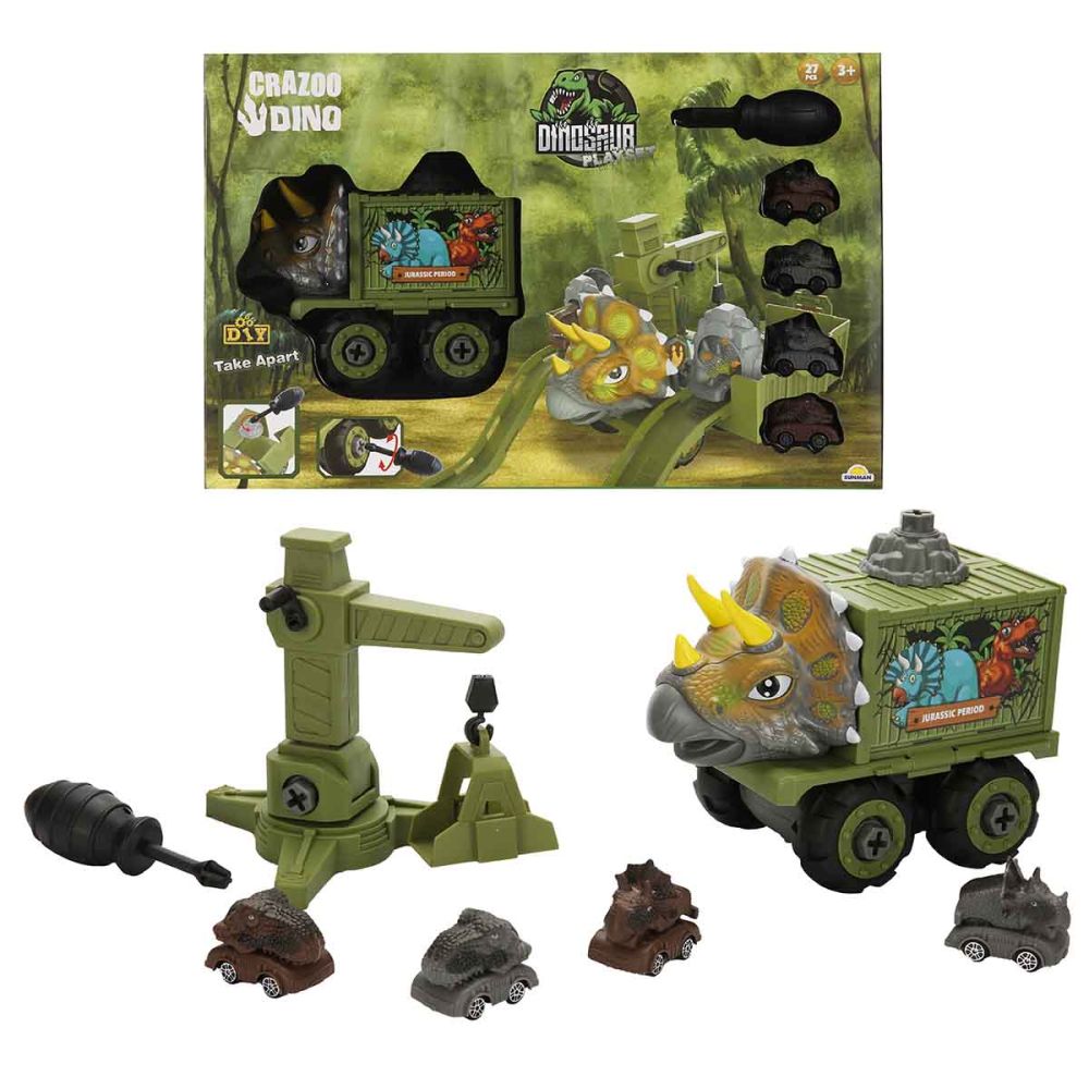 Set de joaca cu vehicule, Crazoo Dino, 27 de piese