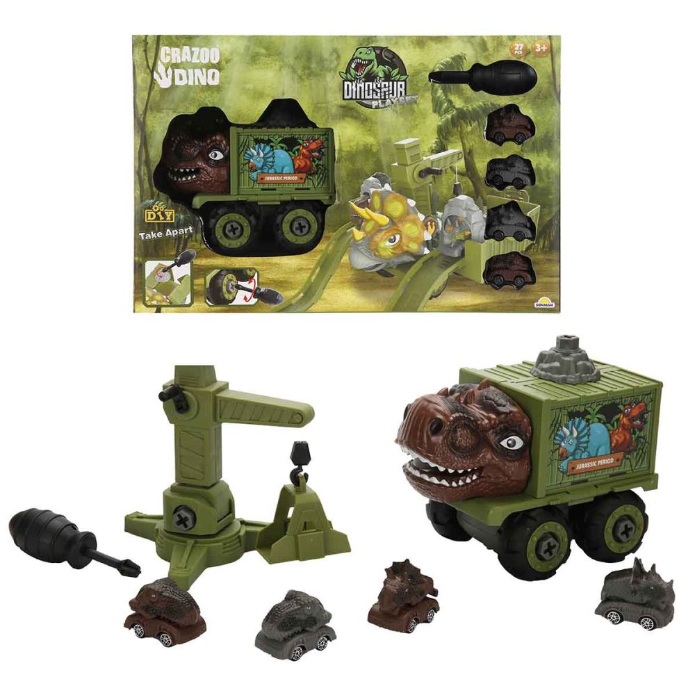 Set de joaca cu vehicule, Crazoo Dino, 27 de piese