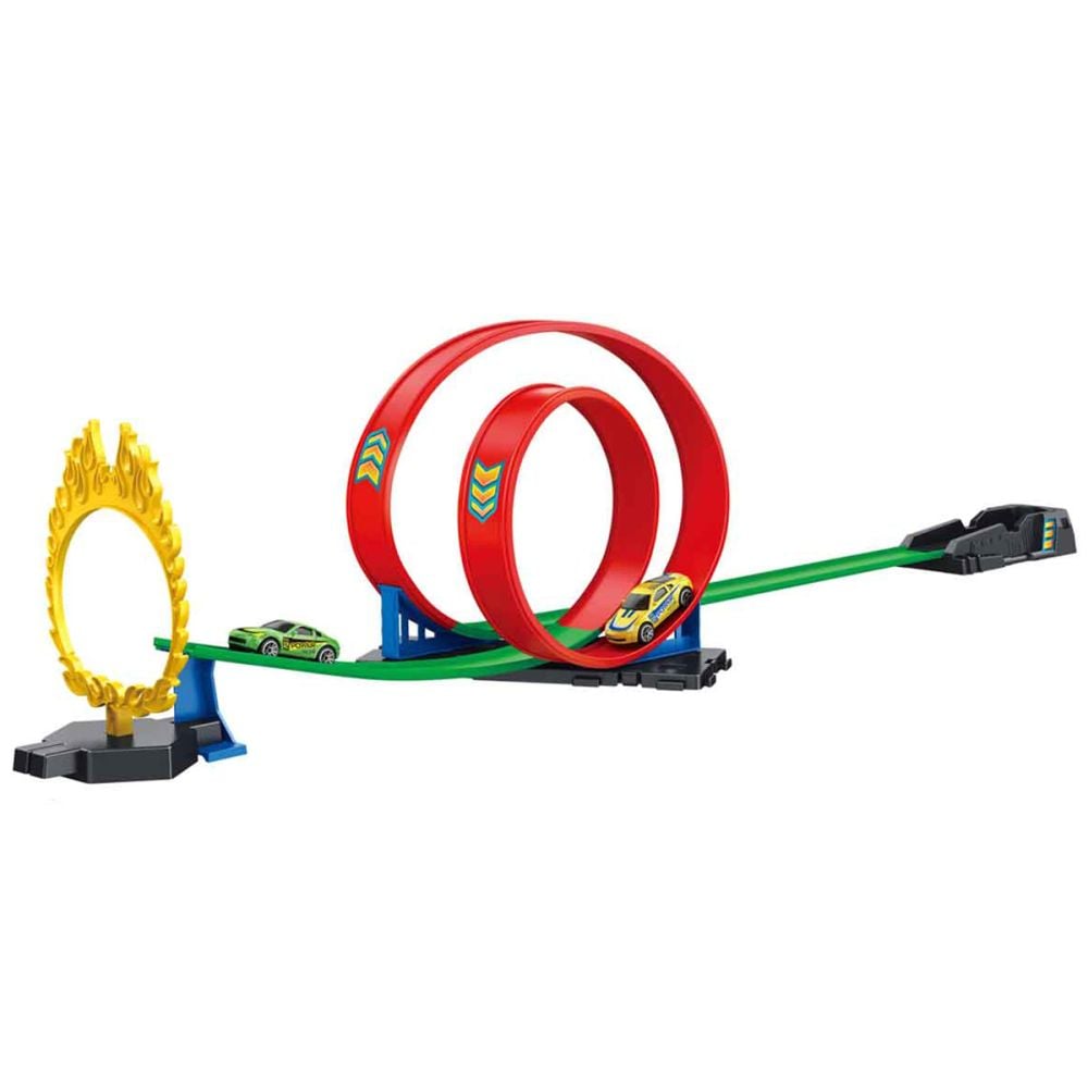 Set de joaca cu masinuta, Maxx Wheels, Track Racing, Galben