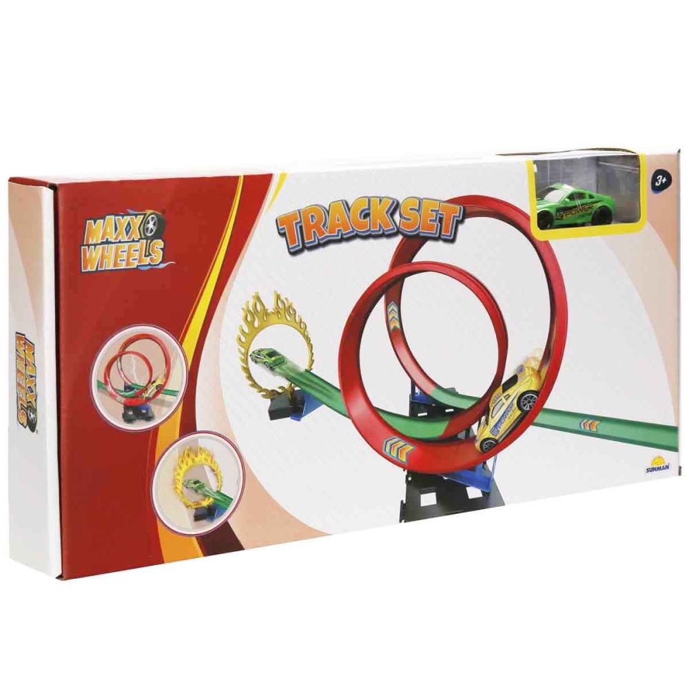 Set de joaca cu masinuta, Maxx Wheels, Track Racing, Verde