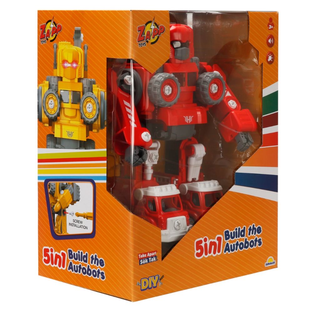 Robot transformabil 5in1 cu sunet si lumina, Zapp Toys, Autobots, Rosu