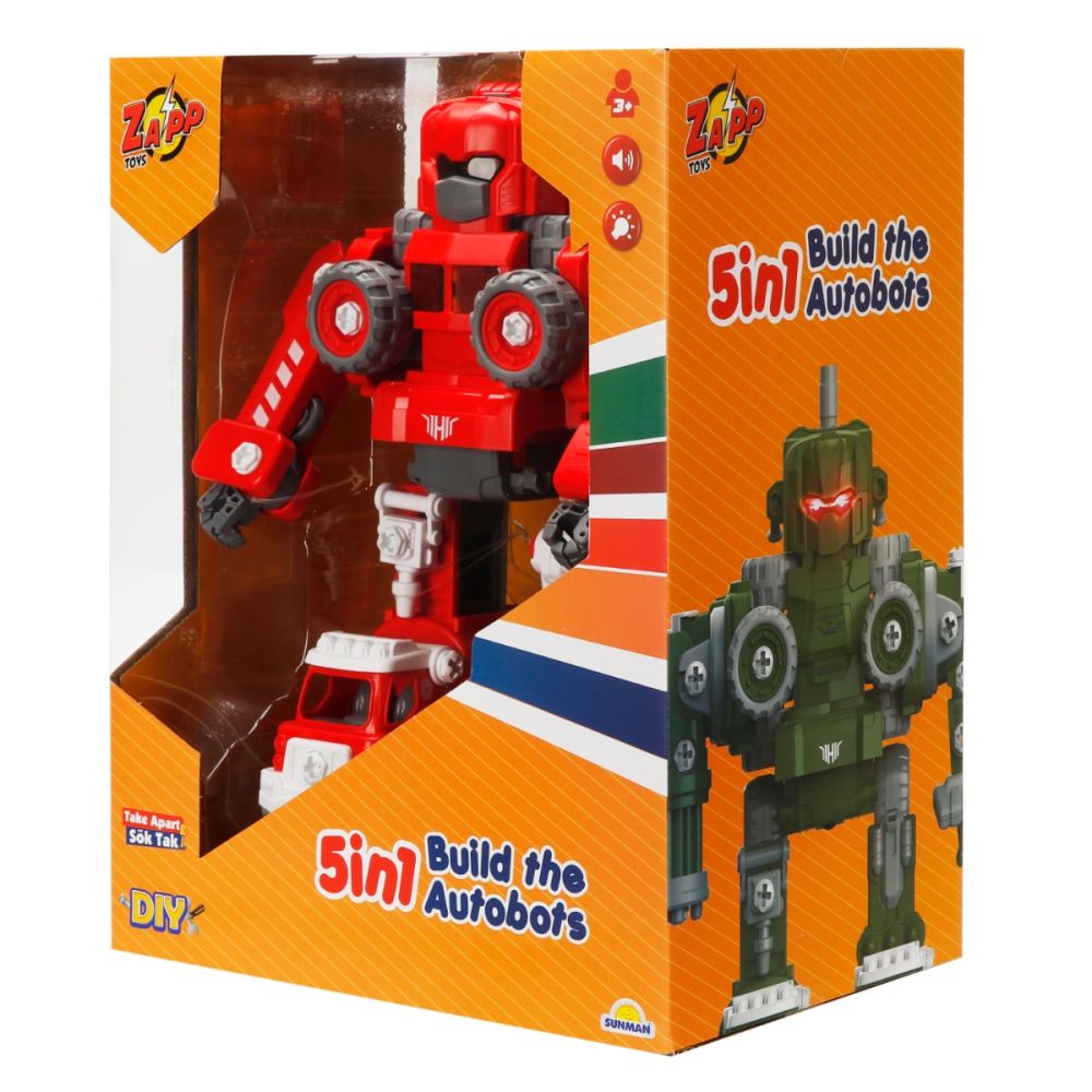 Robot transformabil 5in1 cu sunet si lumina, Zapp Toys, Autobots, Rosu