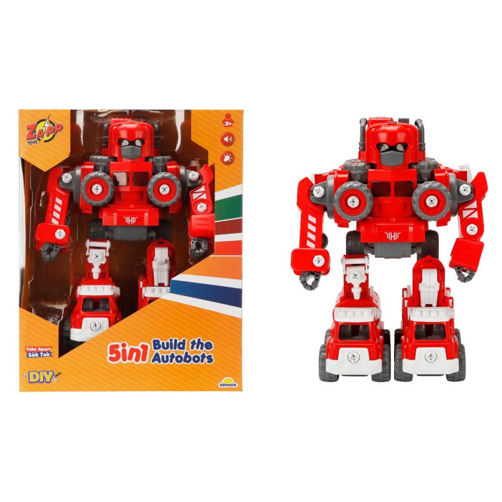 Robot transformabil 5in1 cu sunet si lumina, Zapp Toys, Autobots, Rosu