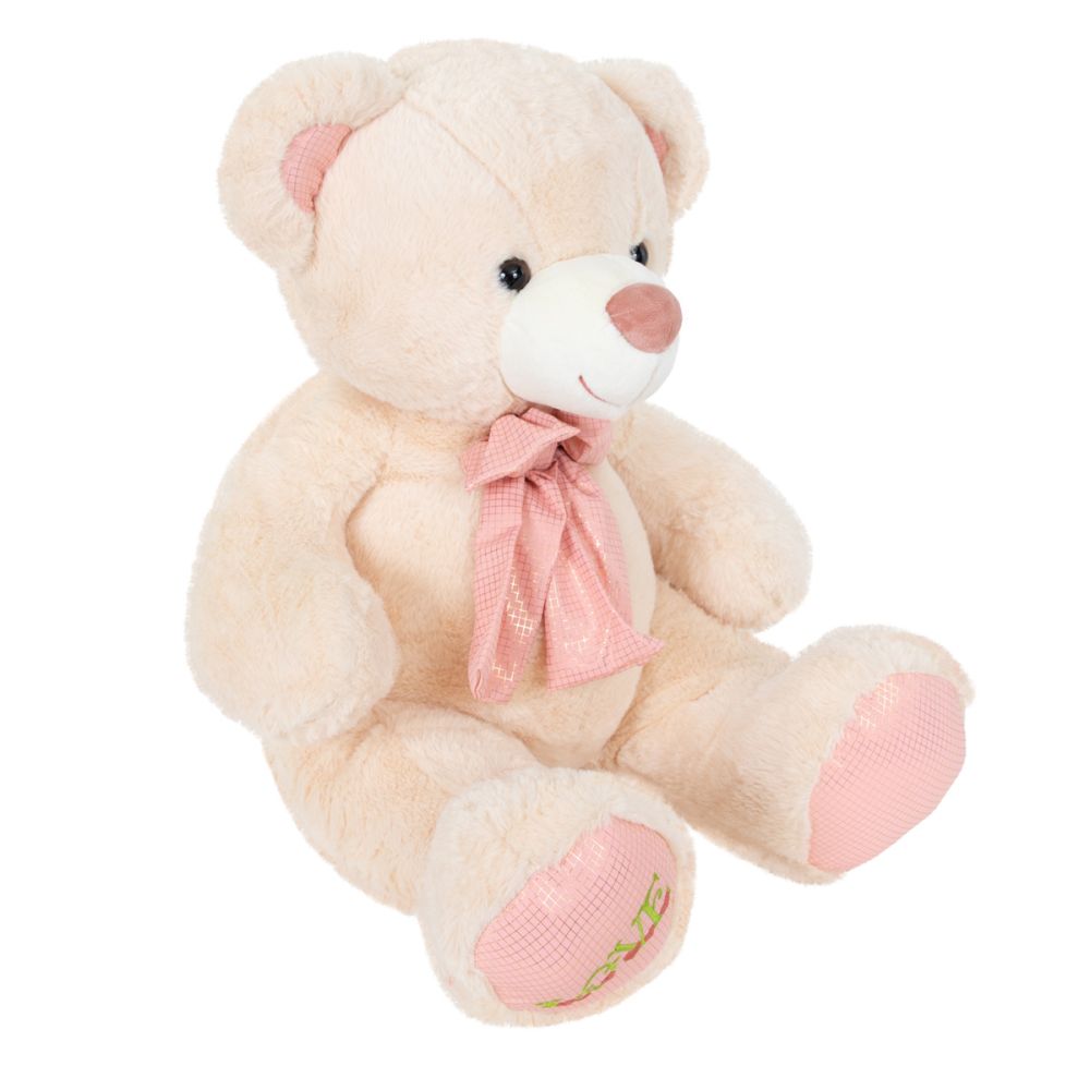 Ursulet de plus cu papion, Puffy Friends, Roz, 50 cm