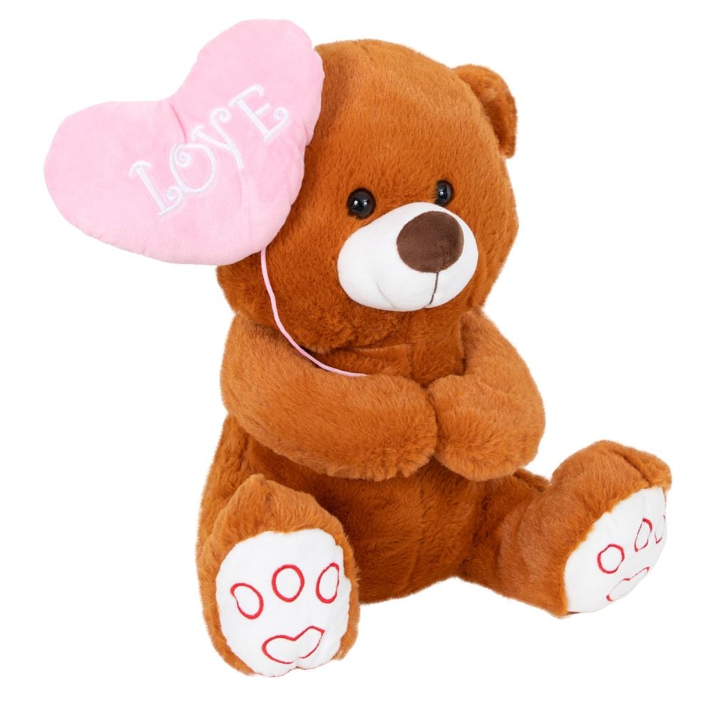 Ursulet de plus cu inima, Puffy Friends, Maro, 40 cm
