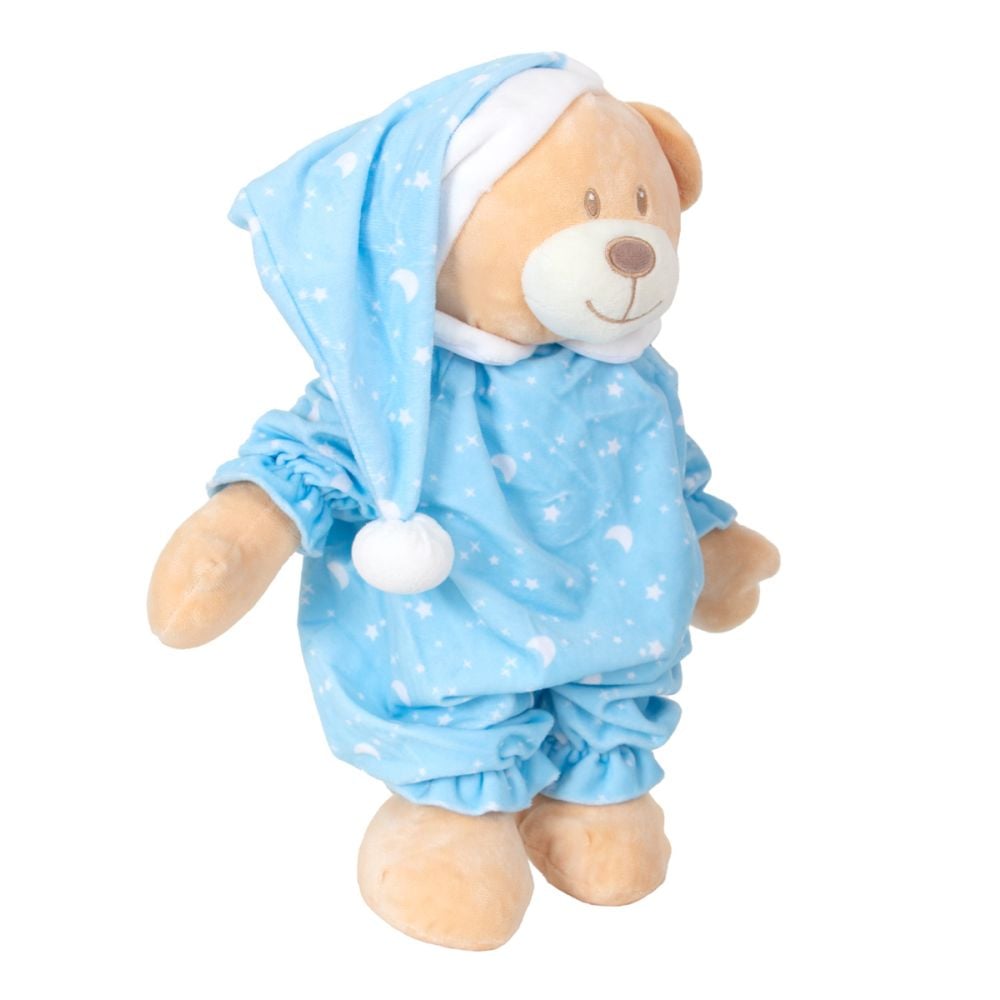 Ursulet de plus in pijama, Puffy Friends, Albastru, 30 cm