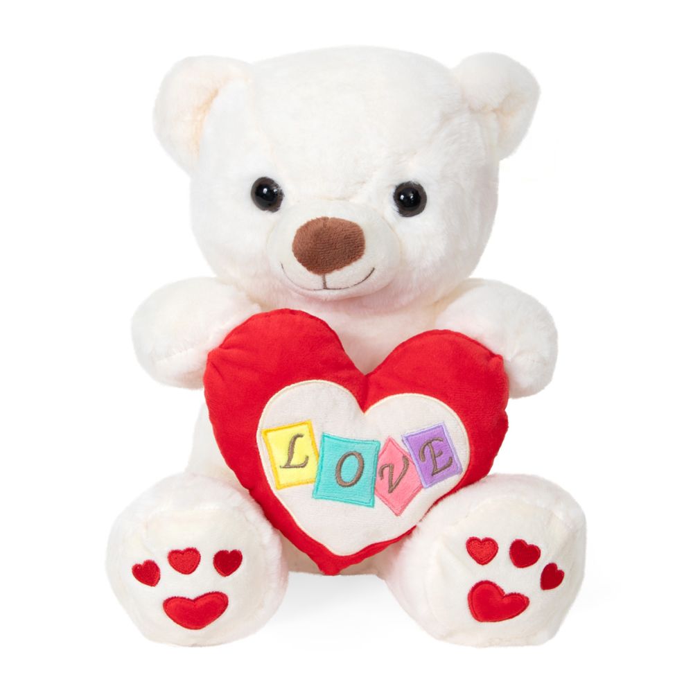 Ursulet de plus cu inima, Puffy Friends, Alb, 30 cm
