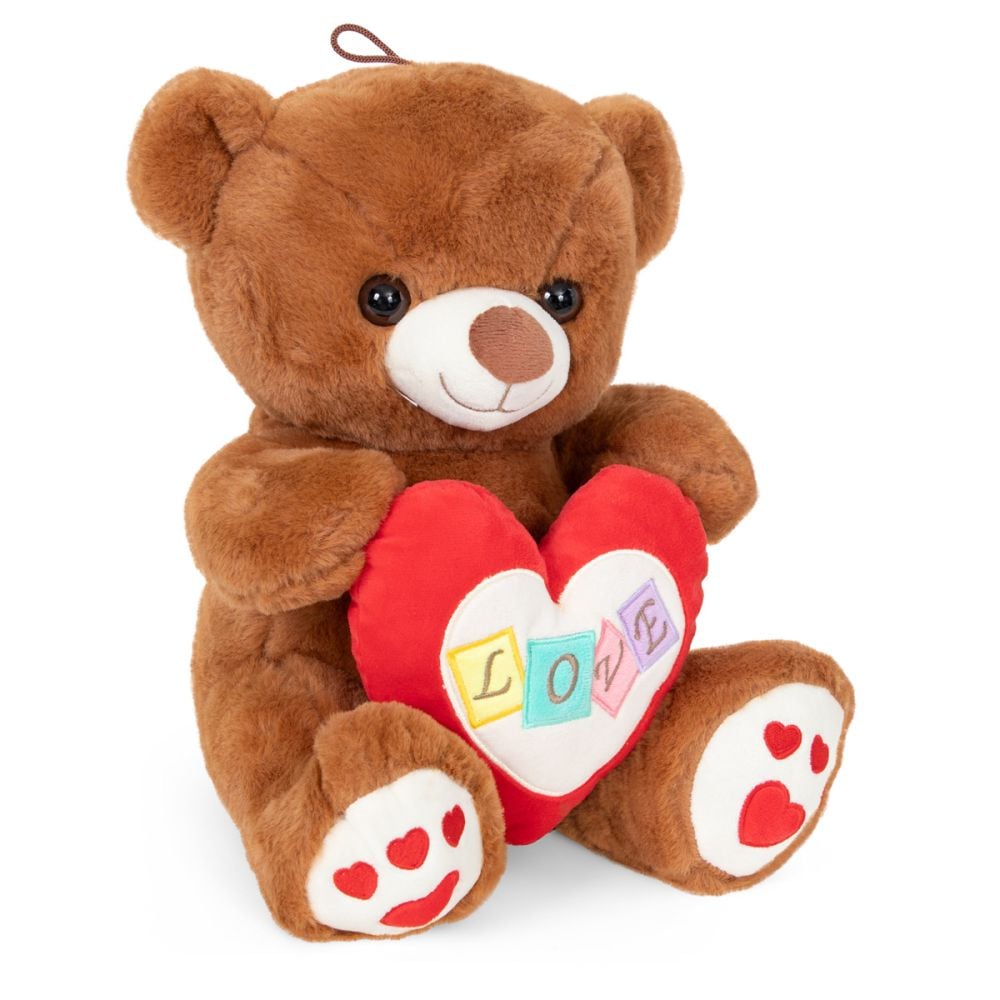 Ursulet de plus cu inima, Puffy Friends, Maro, 30 cm