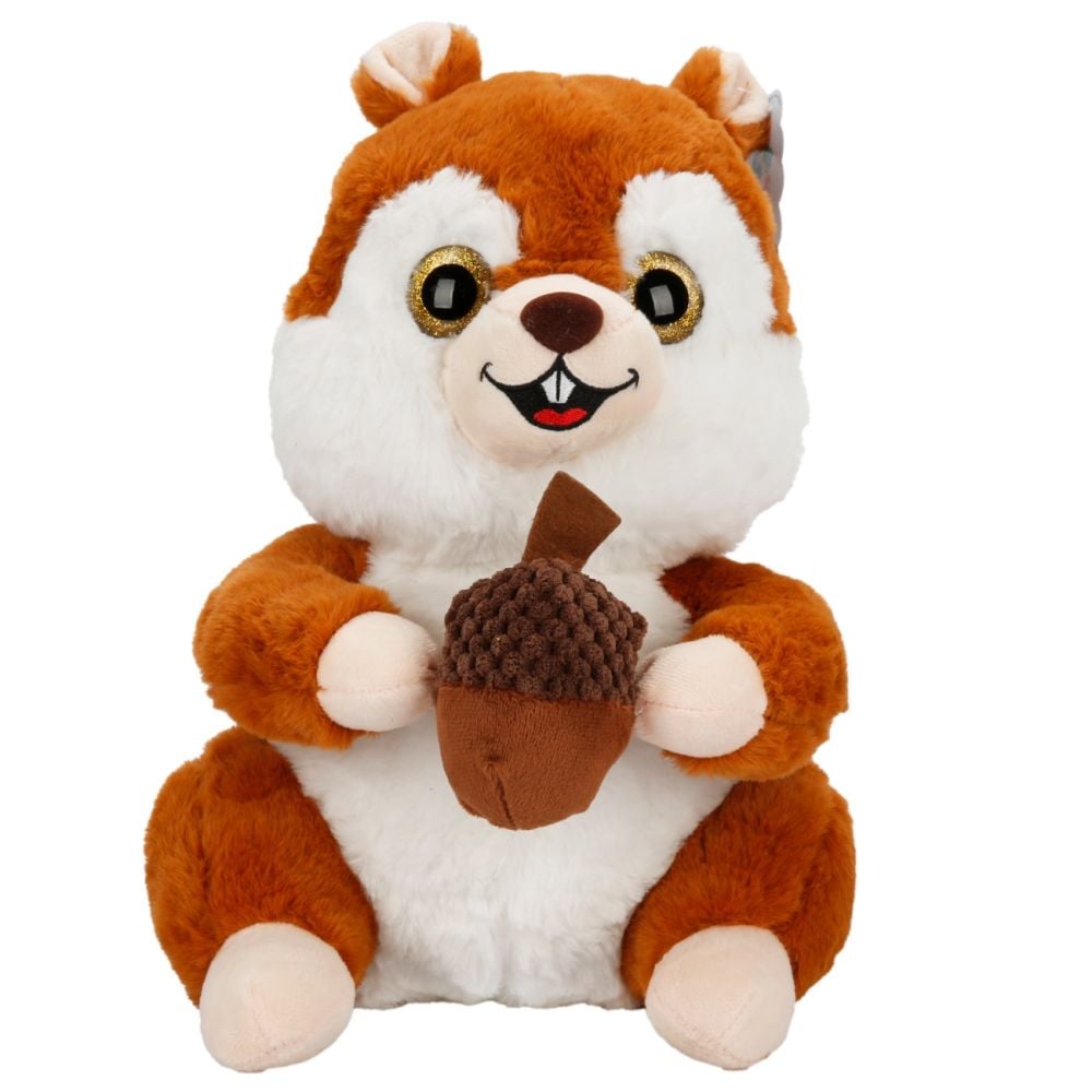 Jucarie de plus, Puffy Friends, Veverita cu ghinda, Maro inchis, 30 cm