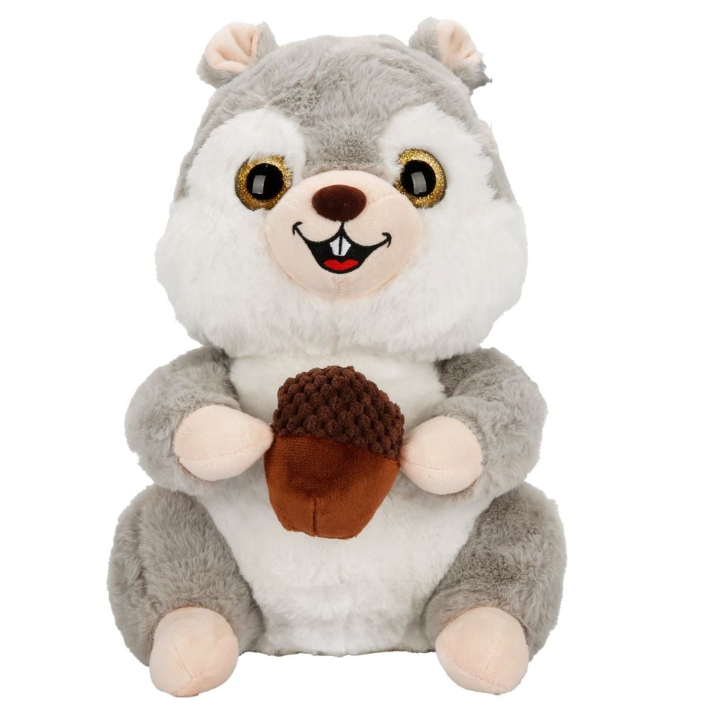 Jucarie de plus, Puffy Friends, Veverita cu ghinda, Gri, 30 cm