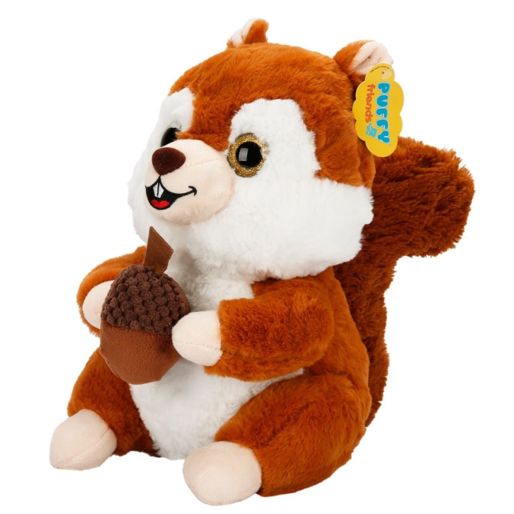 Jucarie de plus, Puffy Friends, Veverita cu ghinda, Maro inchis, 30 cm