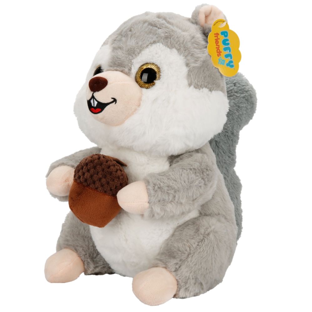 Jucarie de plus, Puffy Friends, Veverita cu ghinda, Gri, 30 cm