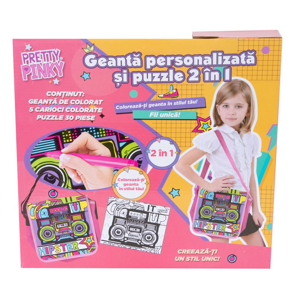 Geanta personalizata si puzzle 2 in 1, Pretty Pinky, Hipster