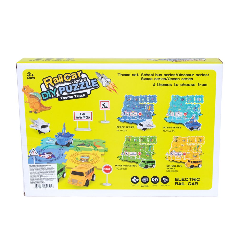 Set de joaca vehicul si circuit tip puzzle, Rail Car Diy Puzzle, 18 piese