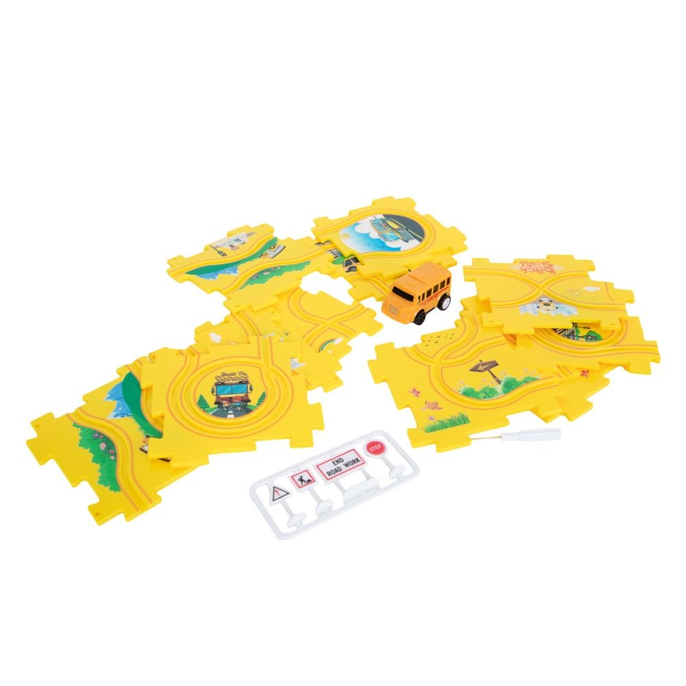 Set de joaca vehicul si circuit tip puzzle, Rail Car Diy Puzzle, 18 piese