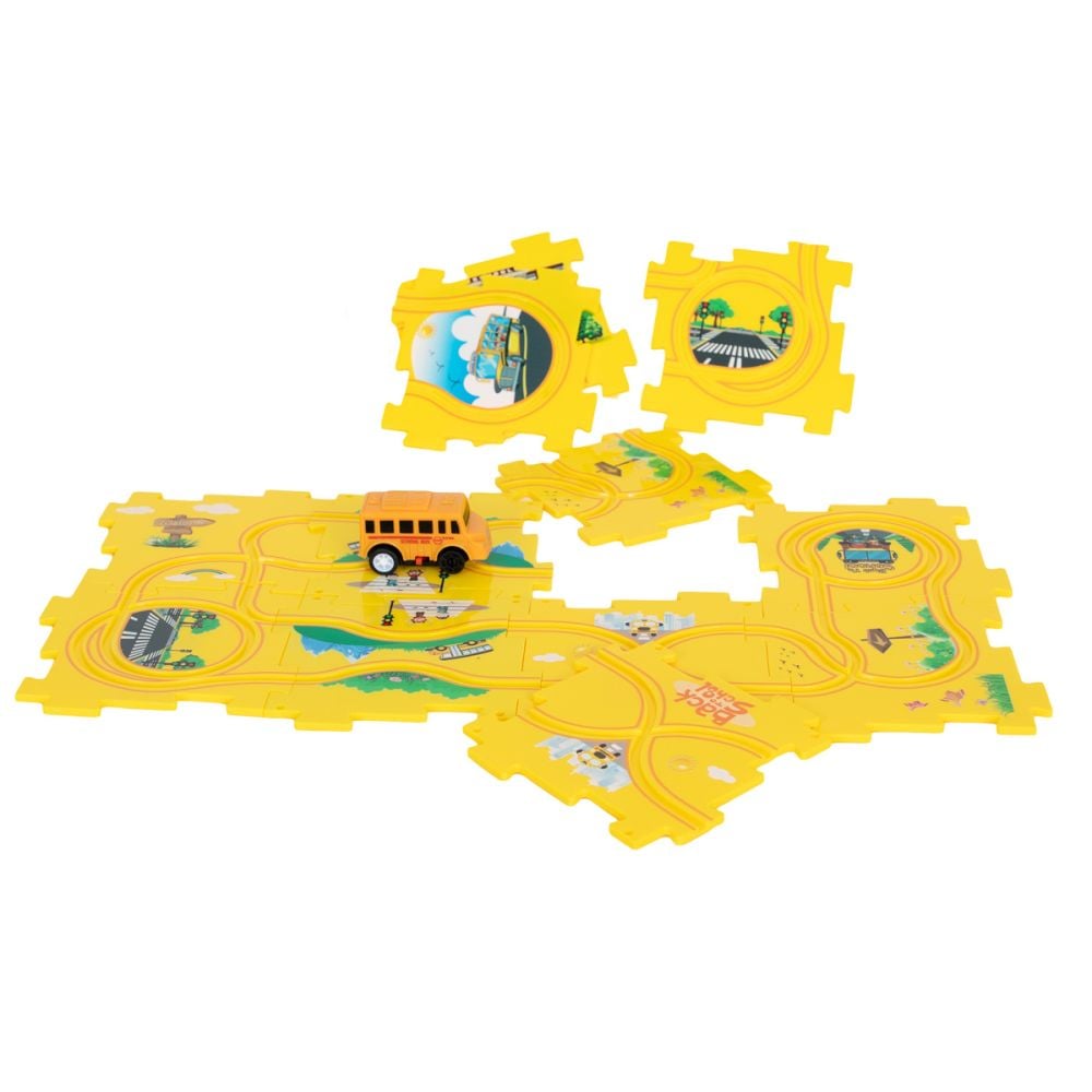 Set de joaca vehicul si circuit tip puzzle, Rail Car Diy Puzzle, 18 piese