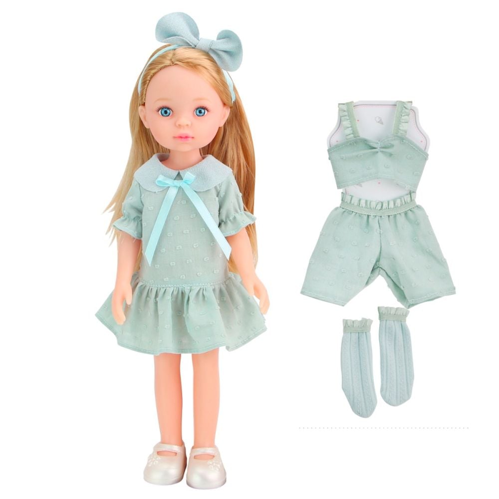 Papusa cu tinuta de schimb, Little Milly, Turcoaz, 33 cm