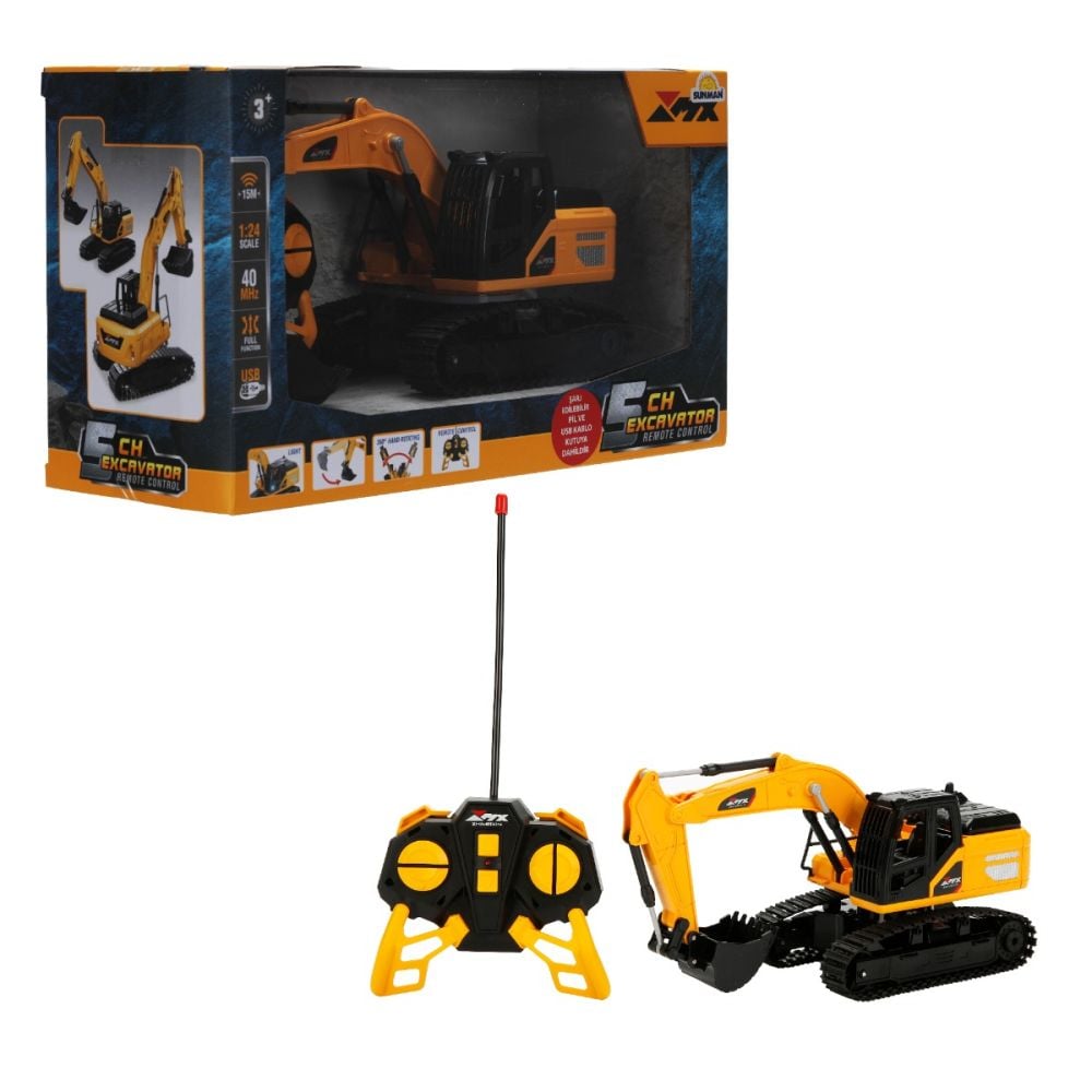 Excavator cu telecomanda si lumini, Suncon, 5 CH, 1:24