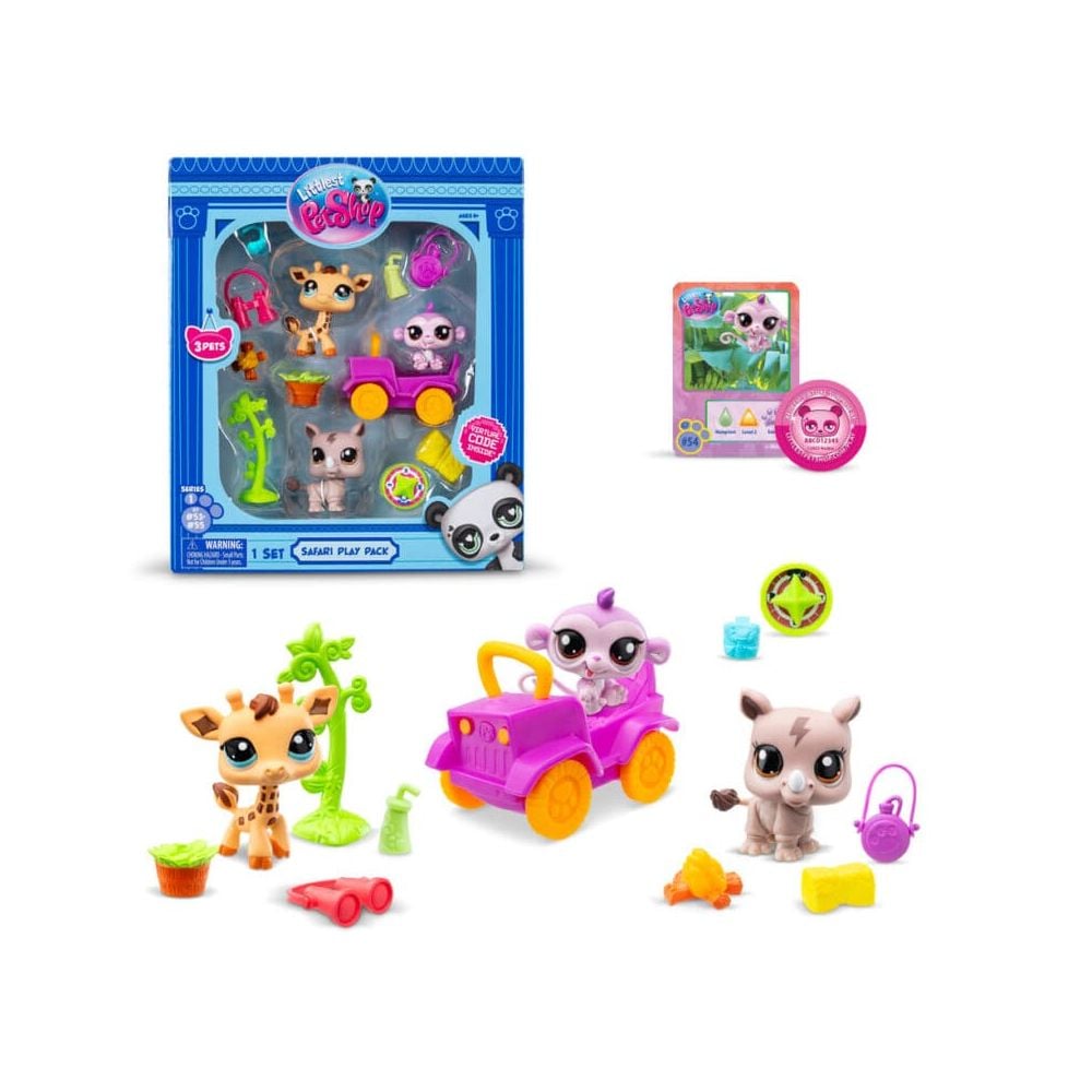 Set de joaca cu 3 figurine, Littlest Pet Shop, Safari