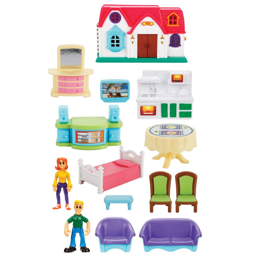 Set de joaca casuta si 2 figurine, Hommy, Home Sweet Home, 14 piese