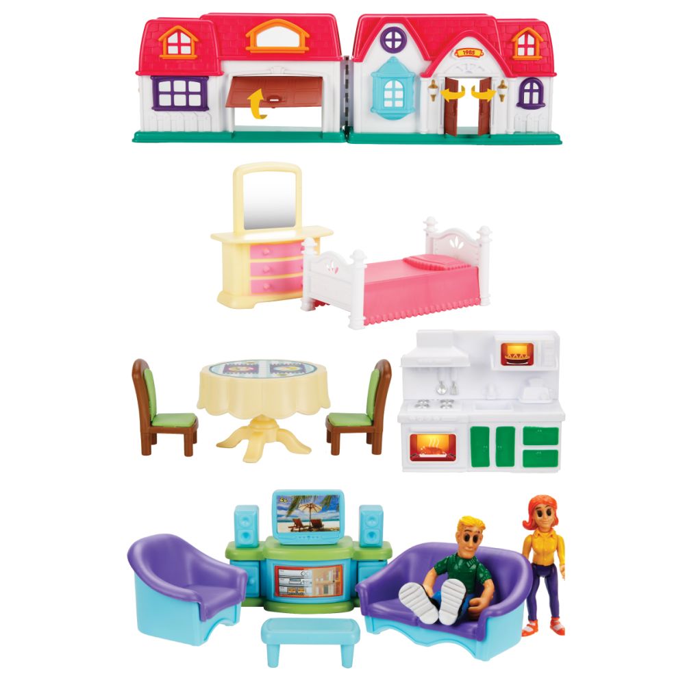Set de joaca casuta si 2 figurine, Hommy, Home Sweet Home, 14 piese
