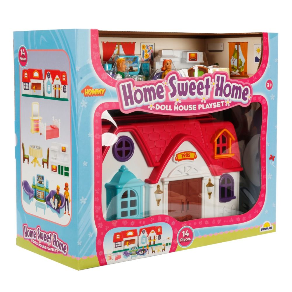 Set de joaca casuta si 2 figurine, Hommy, Home Sweet Home, 14 piese