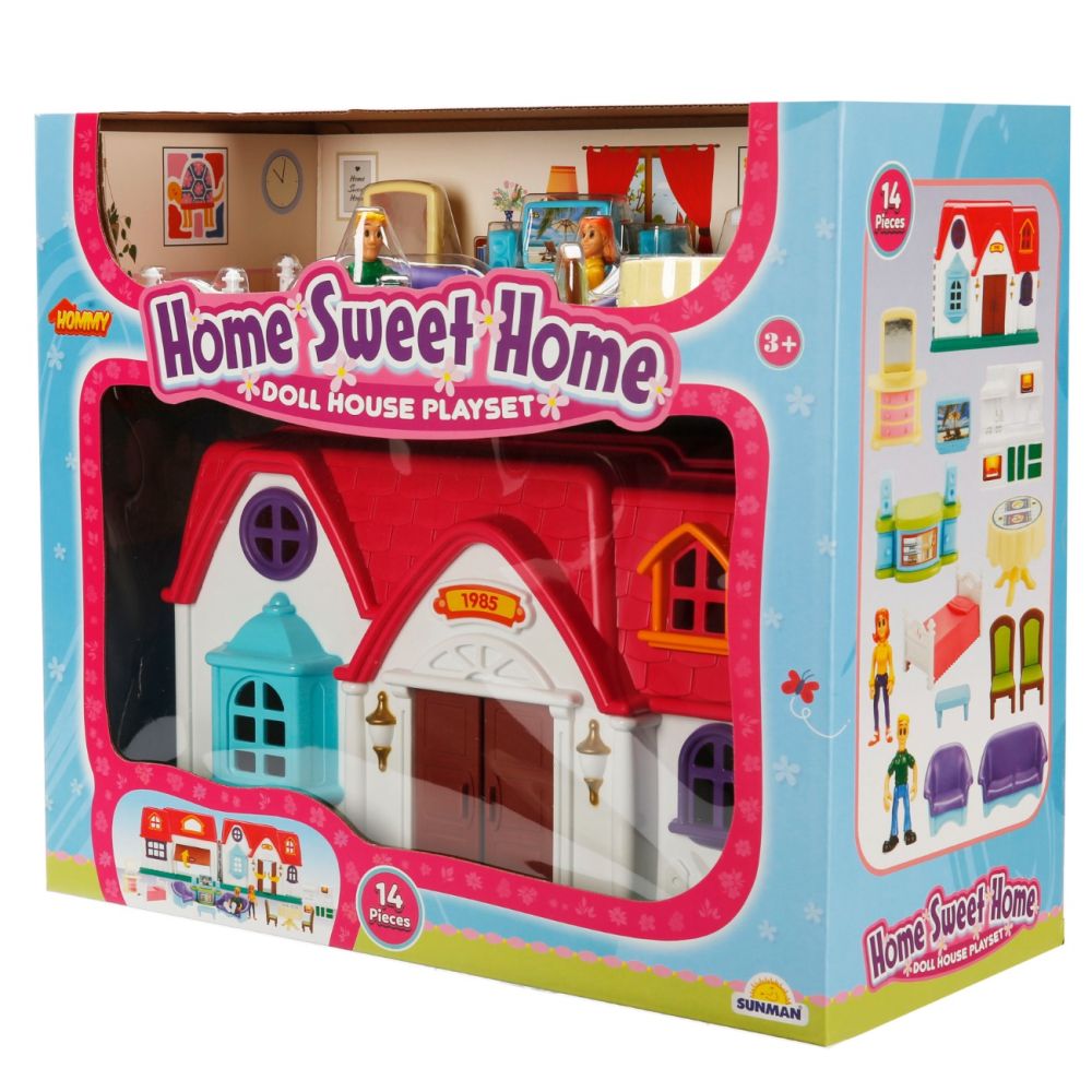 Set de joaca casuta si 2 figurine, Hommy, Home Sweet Home, 14 piese