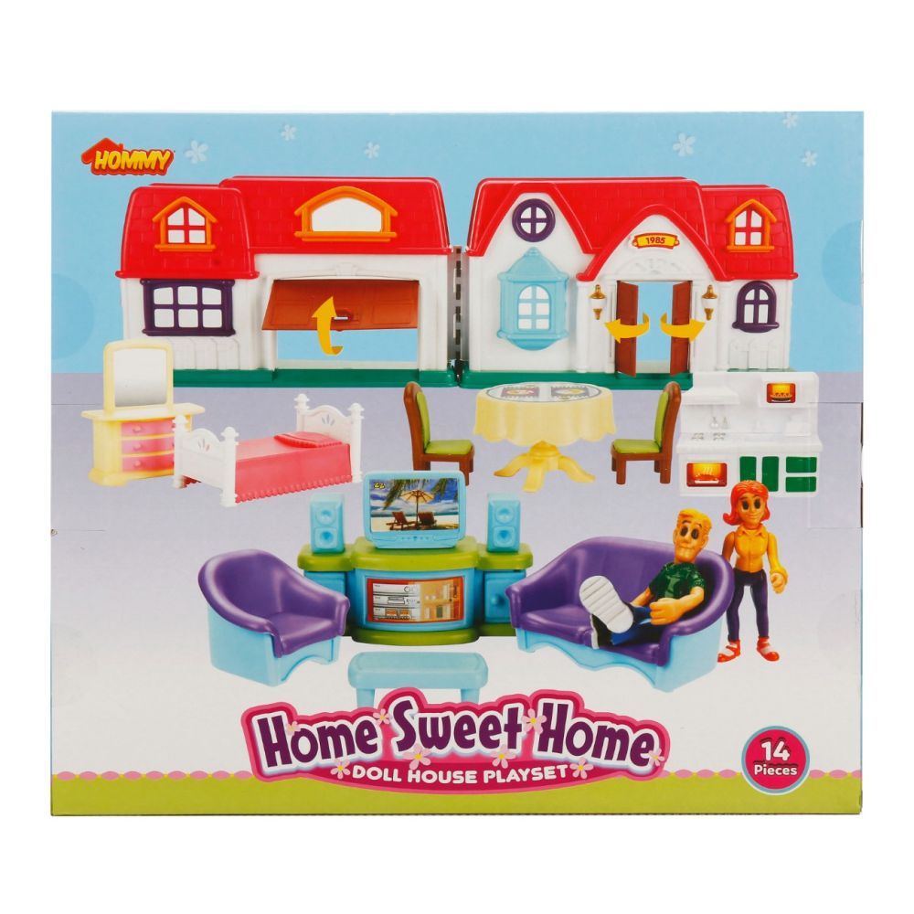 Set de joaca casuta si 2 figurine, Hommy, Home Sweet Home, 14 piese
