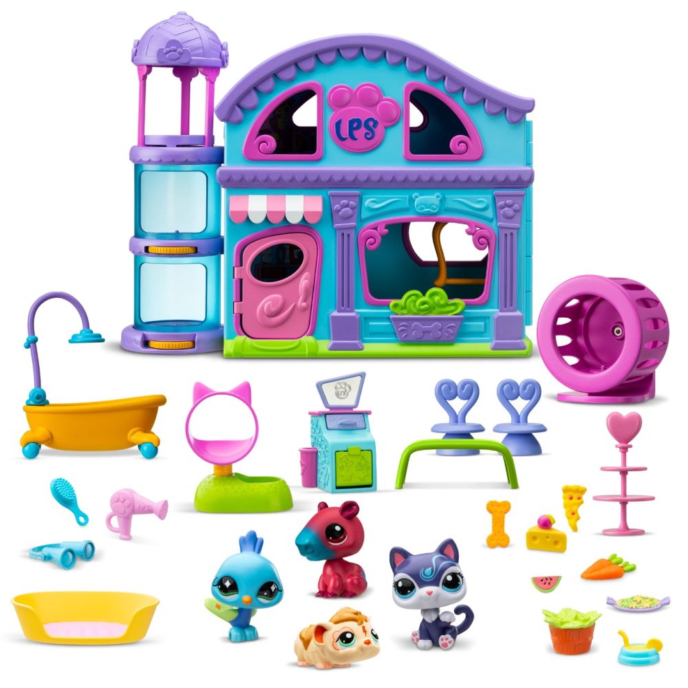 Set 4 figurine si 20 accesorii, Littlest Pet Shop, Deluxe Playset