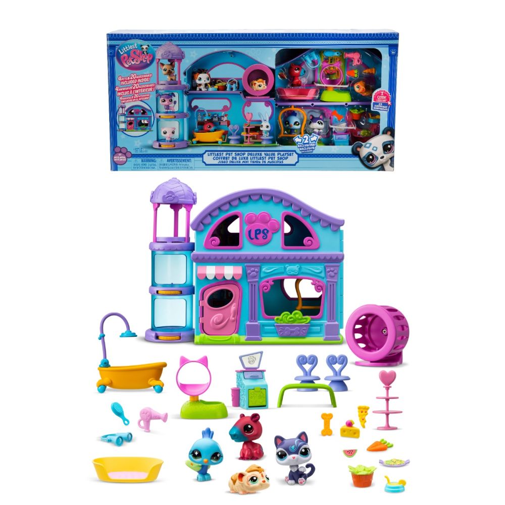 Set 4 figurine si 20 accesorii, Littlest Pet Shop, Deluxe Playset