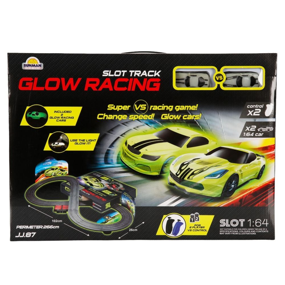 Set pista de curse cu 2 masini, Glow Racing, Slot Track, 1:64