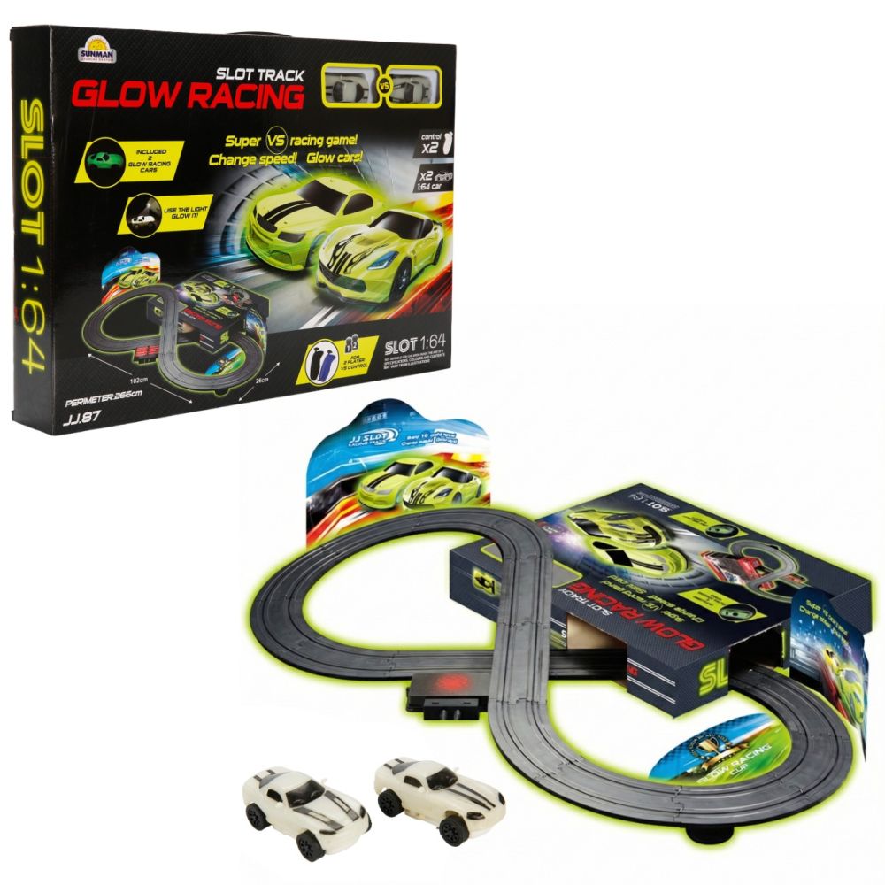 Set pista de curse cu 2 masini, Glow Racing, Slot Track, 1:64