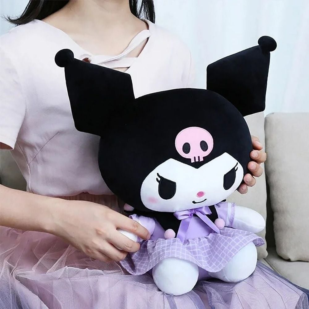 Jucarie de plus, Hello Kitty, Kuromi in rochita, Mov, 30 cm