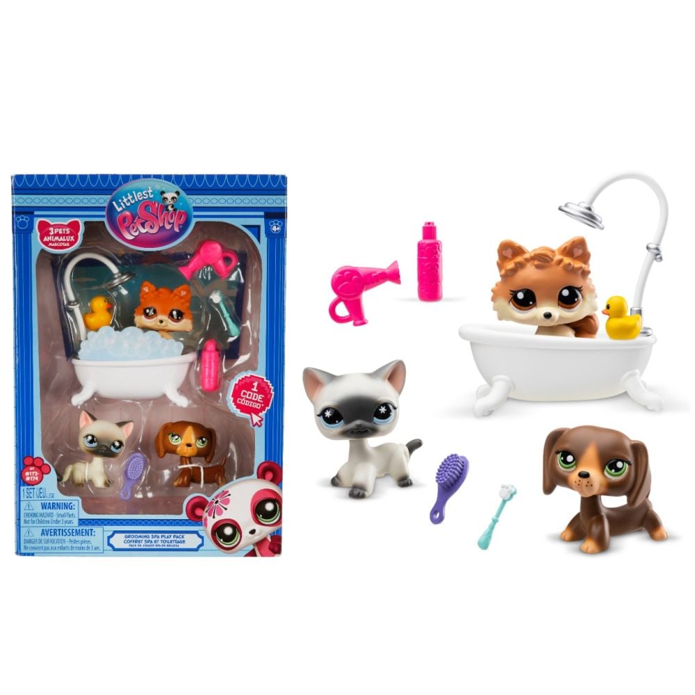 Set 3 figurine cu accesorii, Littlest Pet Shop, Grooming Spa