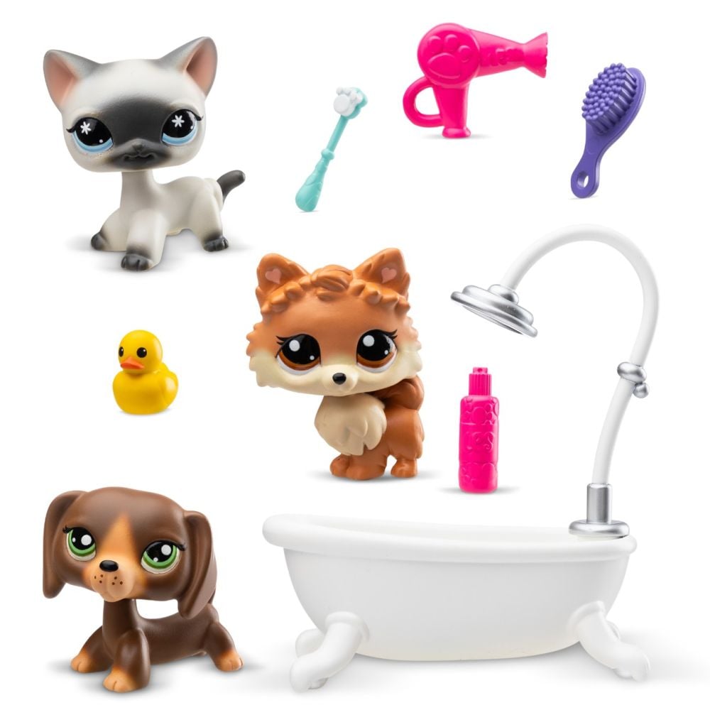 Set 3 figurine cu accesorii, Littlest Pet Shop, Grooming Spa