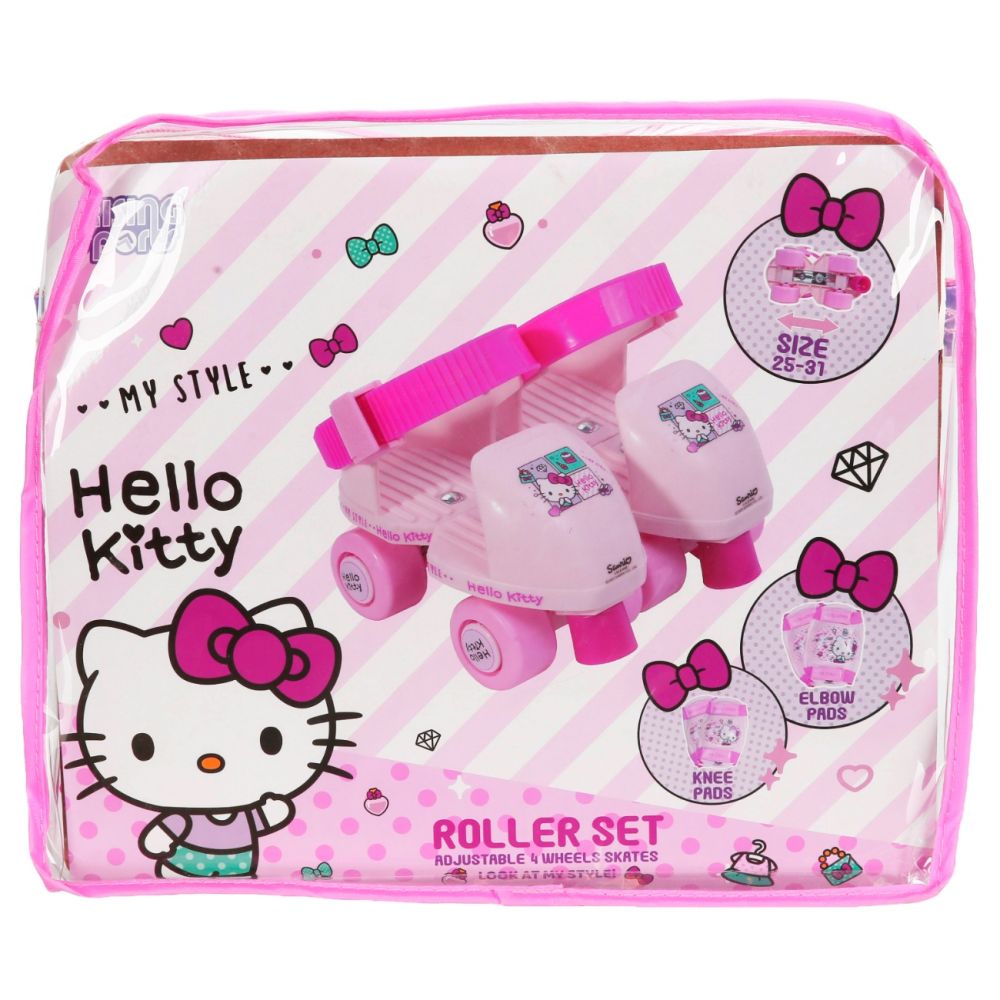 Set patine cu rotile si protectii, Rising Sports, Hello Kitty, Marime 25-31, Roz