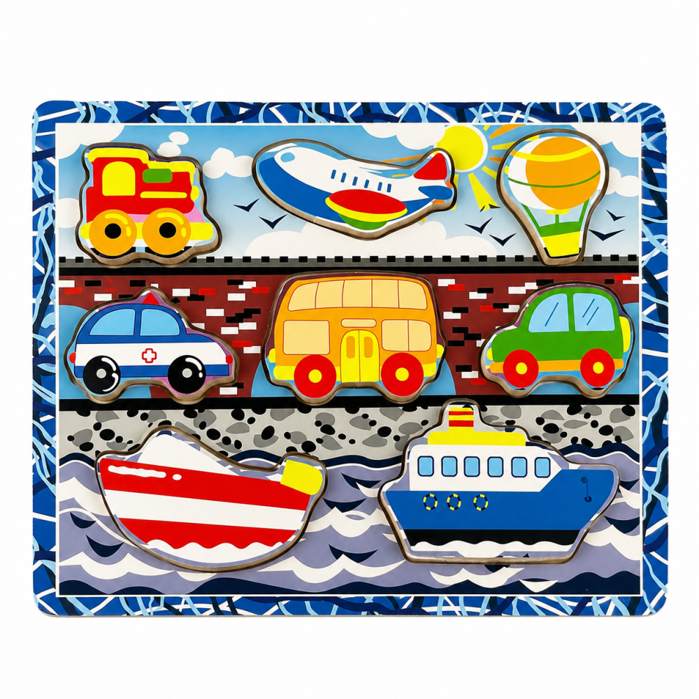 Puzzle din lemn, Vehicule, 8 piese