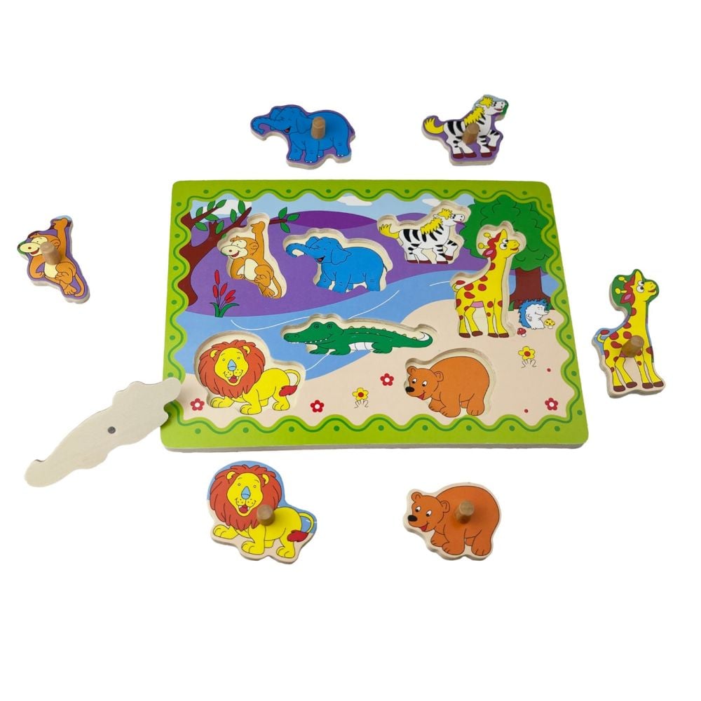 Puzzle din lemn, Animale din safari, 7 piese