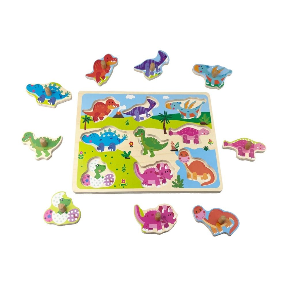 Puzzle din lemn, Dinozauri dragalasi, 9 piese