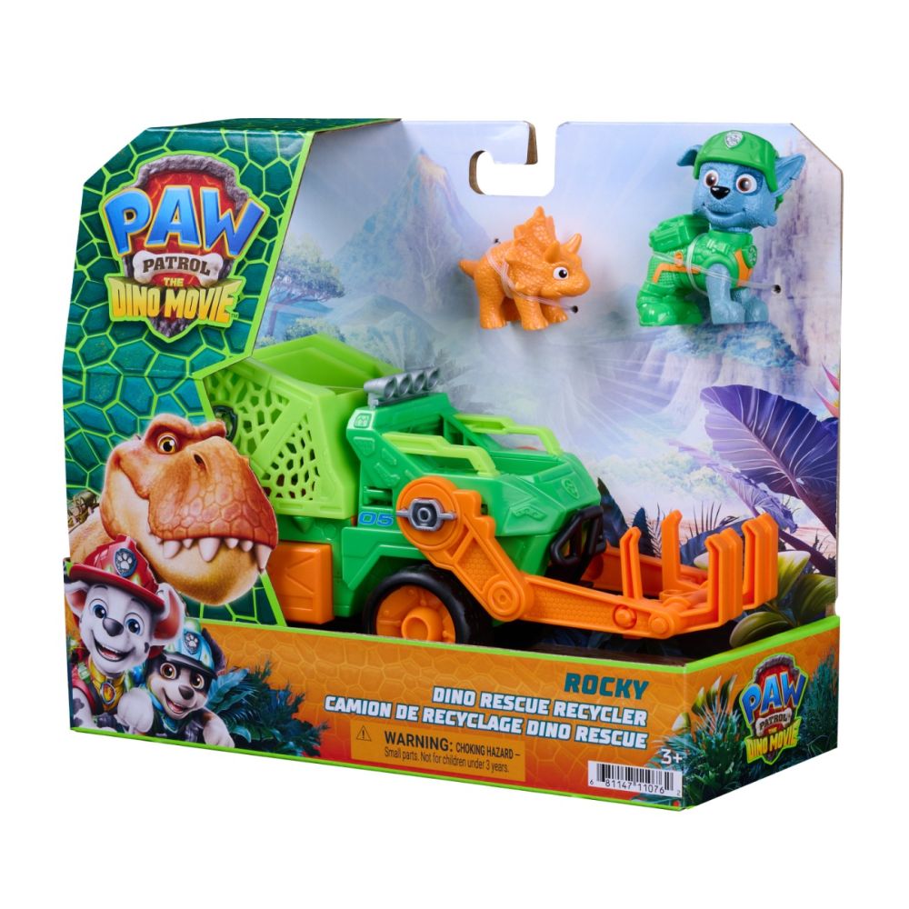 Vehicul de salvare cu figurina, Paw Patrol, Dino Rescue Recycler, Rocky, 6075772